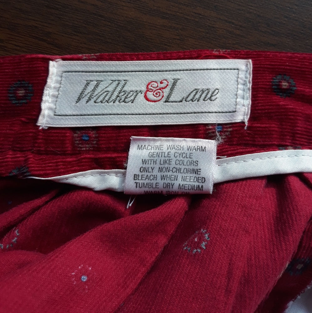 90s Walker & Lane Red Printed Corduroy Midi Skirt Size 8 Cotton Cottagecore - Picture 5 of 9